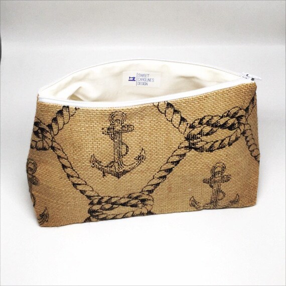 Anchor Nautical bag Burlap Cosmetic Bag Anchor Fabric