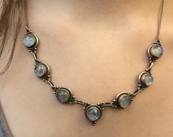 Beautiful Vintage Moonstone and Sterling Silver Necklace