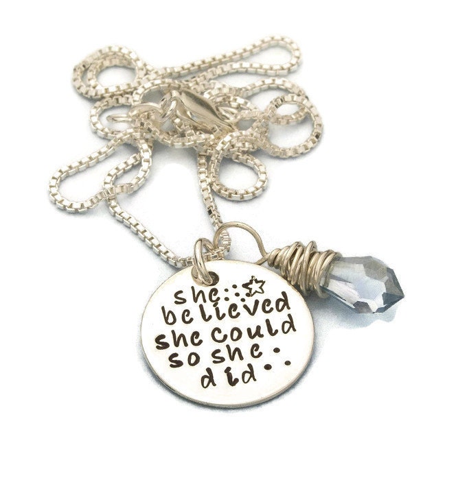 She Believed She Could So She Did Necklace, Inspirational Jewelry, Quote Jewelry, Graduation Gift, Hand Stamped Inspiration, Cancer Survivor