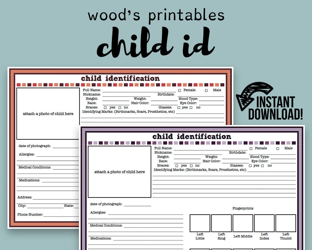 Child Identification PDF Printable Child ID Family Binder