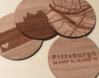 City Map Coasters, Fathers day Gift for him, 5th Anniversary, Custom Coaster Set, Wedding Coasters, Personalized Coaster, Wood Anniversary