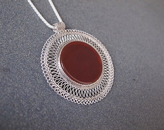 Carnelian necklace,Silver necklace,Carnelian silver necklace,Yemenite necklace ,Israeli jewelry,Ethnic necklace,filigree silver necklace