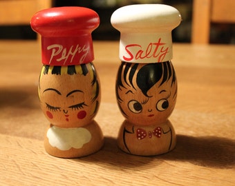 Vintage "Salty" and "Peppy" Salt and Pepper Shakers