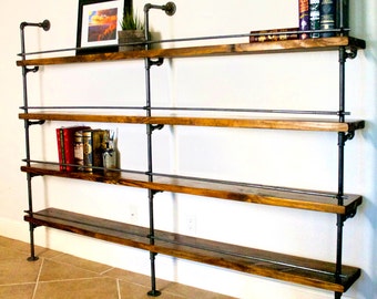 Industrial Shelving Unit - Industrial Bar - Industrial bookcase - Industrial bookshelves - pipe shelving unit with bottle stop - Industrial