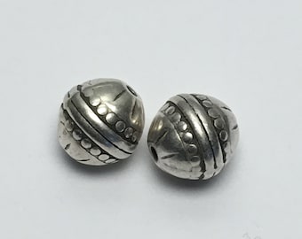4 round metal beads,14mm, antique silver # PM004