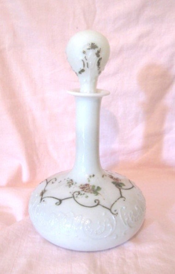 Antique 1800's Victorian Milk Glass Decanter Bottle with