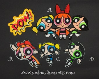 The Powerpuff Girls iron on patch, powerpuff girls patch, pow patch, pow iron on,powerpuff girls applique, powerpuff girls embroidered patch
