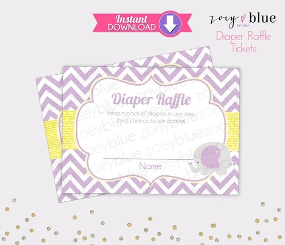 elephant diaper raffle tickets purple chevron girl baby shower
