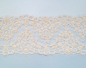 Ivory beaded lace trim - French lace - couture beading - finest quality - Anna- priced per half yard