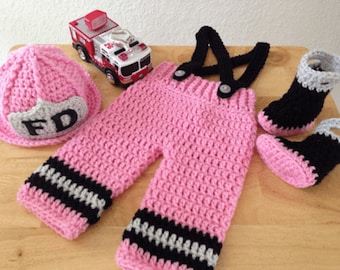 Baby Crocheted fire fighter out fit