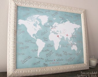 Map Of The World Guest Book Custom Wedding Map, Custom World Map, Wedding Guest Book Ideas, Wedding Gift Map, Custom Map, Guest Book Map, up to 30" x 40"