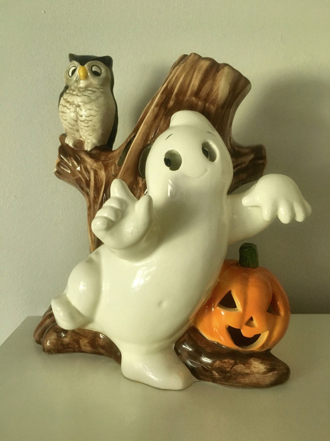 Vintage Ceramic Halloween Luminary Lantern Decoration Ghost