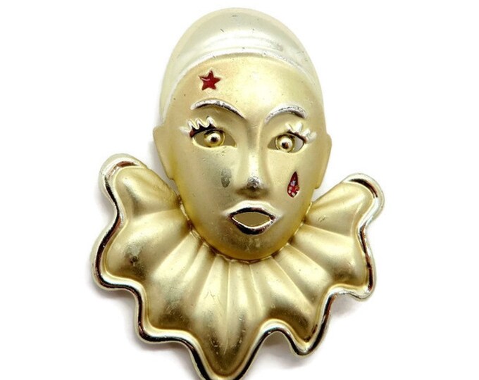 Vintage Clown Brooch - Clown Bust Pin, Gold Tone Circus Brooch, Gift Idea, Gift Boxed