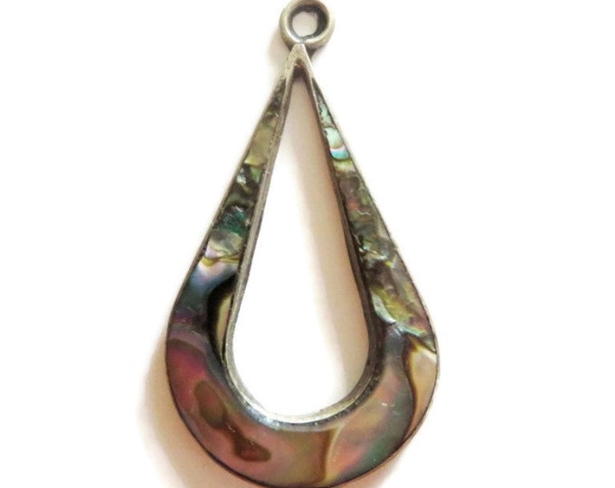 Vintage Mexican Abalone Sterling Silver Pendant, Teardrop Pendant