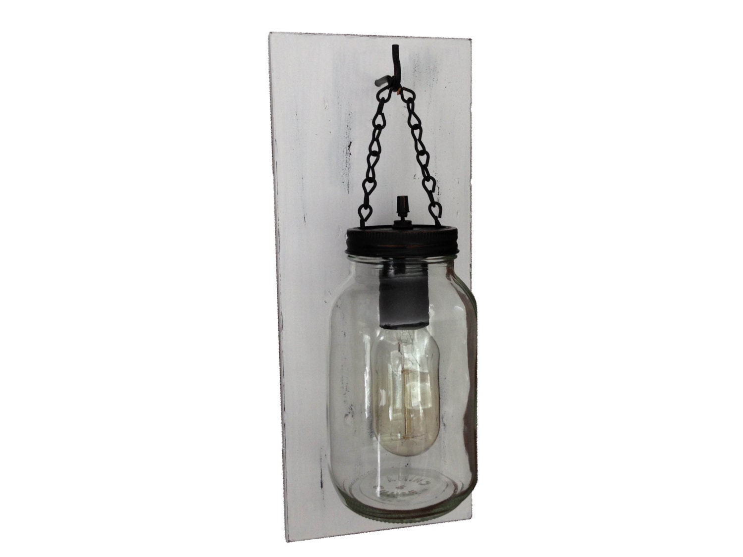 Vintage White Rustic Mason Jar Wall Light/ Sconce Light with