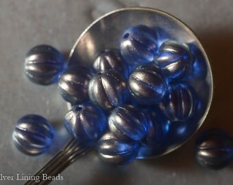 NEW! Glitzy Cobalt (25) - Czech Glass Bead - 8mm - Melon