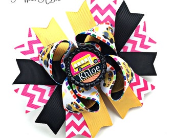 Back to school Bow, school Bus Bow, School Hair Bow, School Hairbow, Preschool Hair Bow, Preschool Bow, Kindergarten Bow, 1st Grade Hair Bow