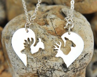 Buck and Doe necklace, silver buck and doe heart jewelry, his and hers, couples necklace, couples gift, wedding gift for couple