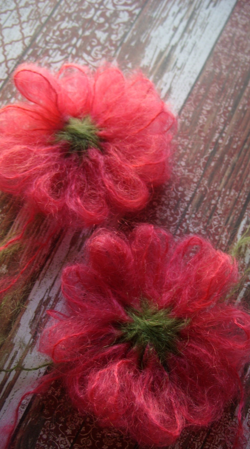 Yarn flower 2 inch set of 4 by FourSquareMicroFarm on Etsy