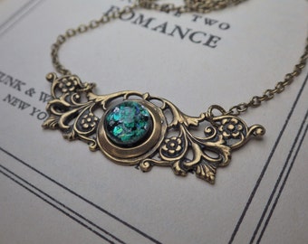 Green Opal ~ Steampunk Style ~ Pendant ~ Emerald Green ~ Art Nouveau ~ Vintage Style ~ by LadyofTheLakeJewels