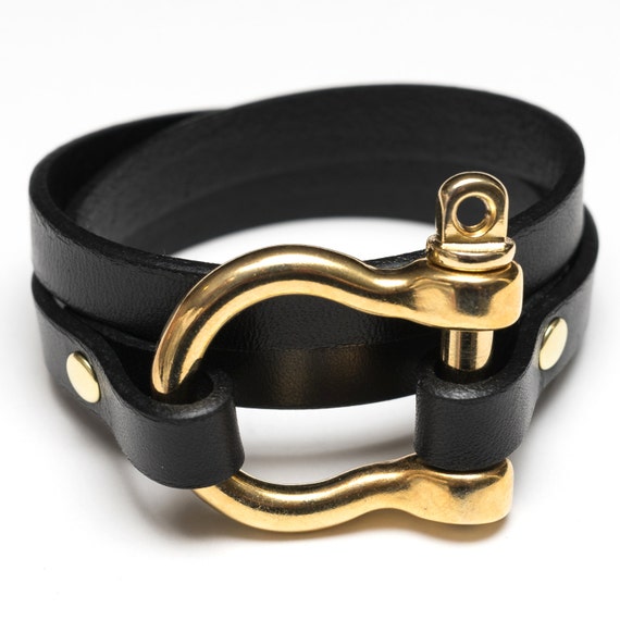 Gold Shackle Bracelet / Nautical Shackle Bracelet / Black