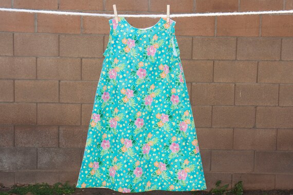 Items similar to Teal Hawaiian Print Chemise Dress (Size 6) on Etsy