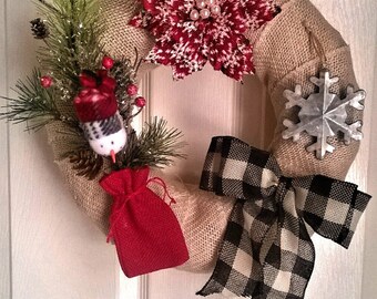 Rustic Country White Burlap Winter Wreath