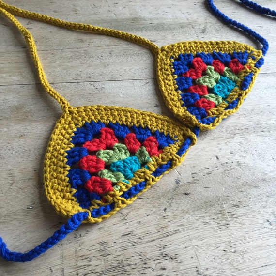 Items similar to Crochet Granny Square Bikini Festival Top in Yellow ...