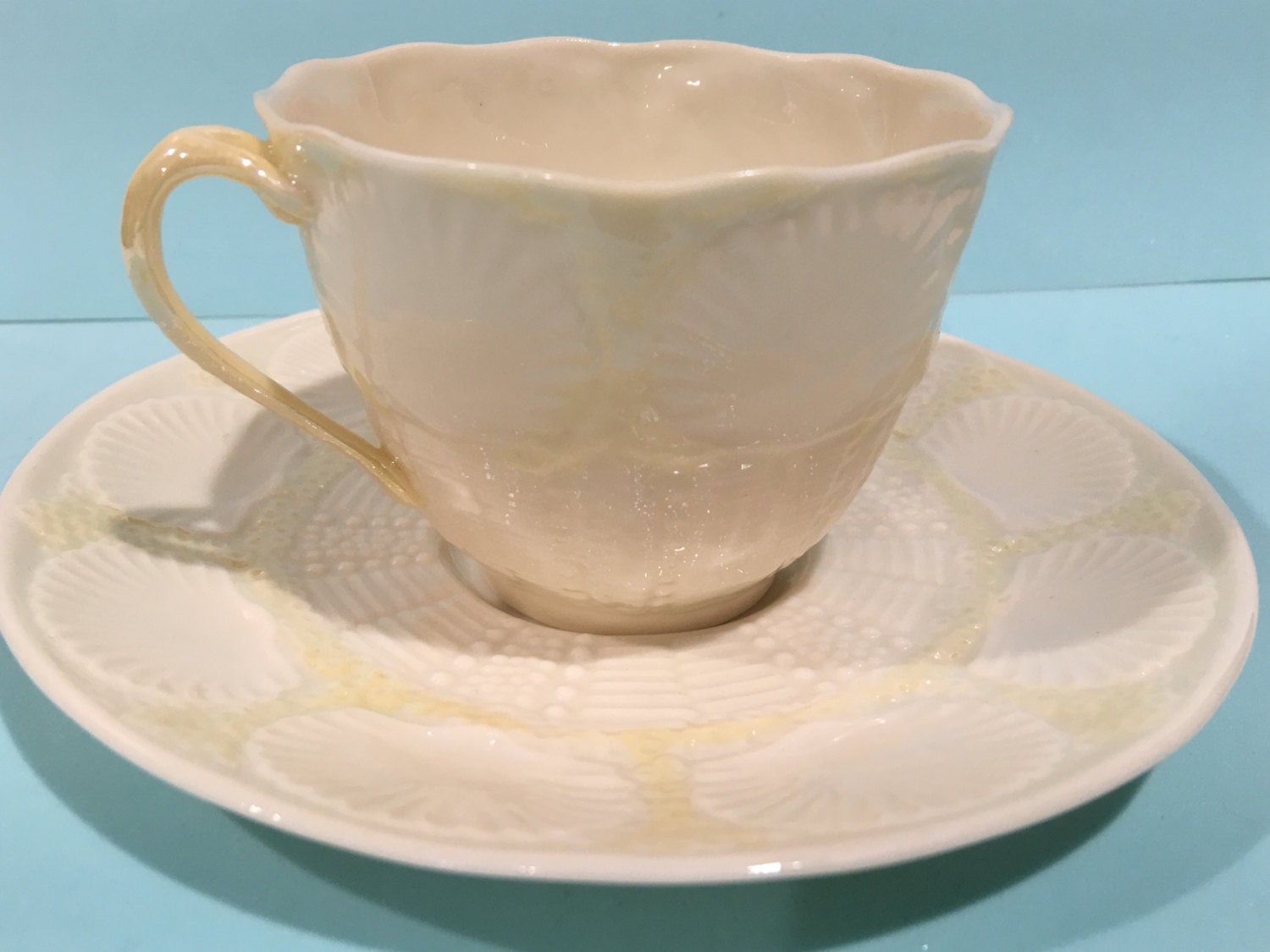 Belleek Tea Cup and Saucer Irish Tea Cup Shell by AprilsLuxuries