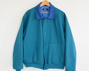 Pendleton Pure Wool Jacket Coat Lobo by Pendleton Bomber Jacket Men's XL Turquoise and Blue Vintage 80's