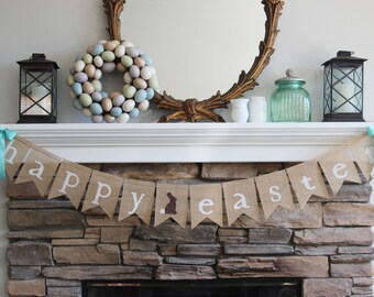 Burlap Easter banner/Happy Easter garland/ Easter banner/ Easter bunting/ Easter sign/ Easter decorations/ Easter photo prop