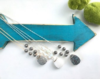 Druzy Teardrop Long Necklace // Sterling Silver or Gold Plated // Statement Necklace // Gifts for Her // Bride // Pendant