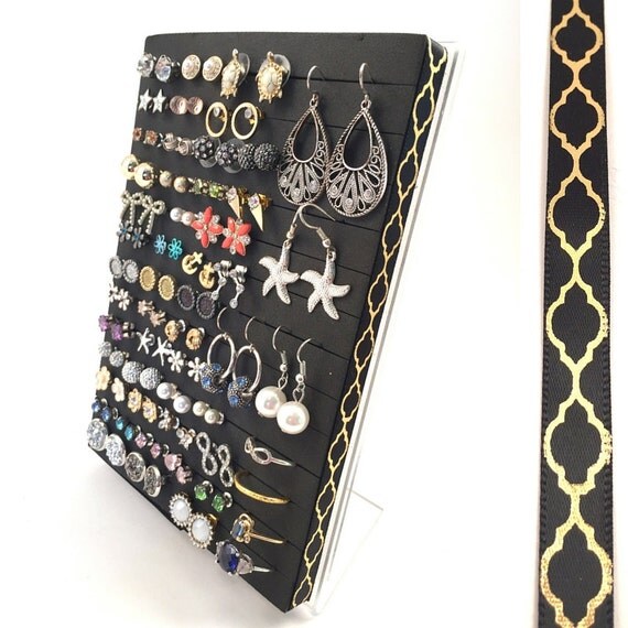 Post Earring Organizer Gold Quatrefoil Ribbon Hook & Stud