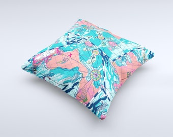 Neon Navigation ink-Fuzed Decorative Throw Pillow