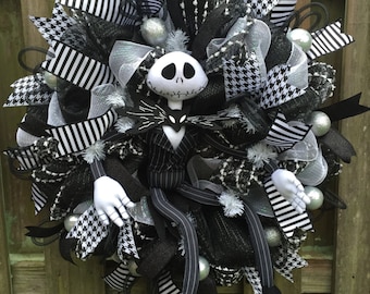 Jack Skellington Wreath, Nightmare Before Christmas Wreath, NMBC Wreath, Jack Skellington Decor, Everyday Wreath, Front Door Wreath