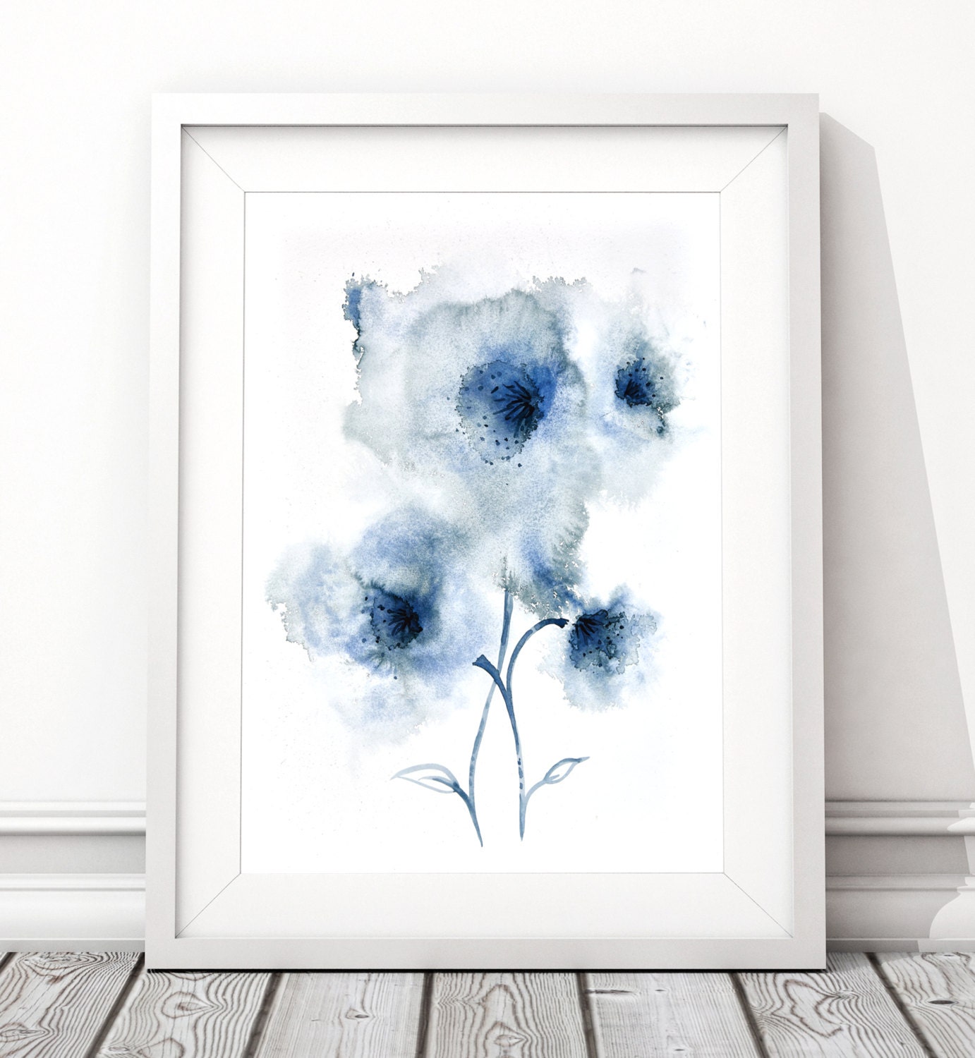 Navy Blue abstract flower artwork Downloadable wall art