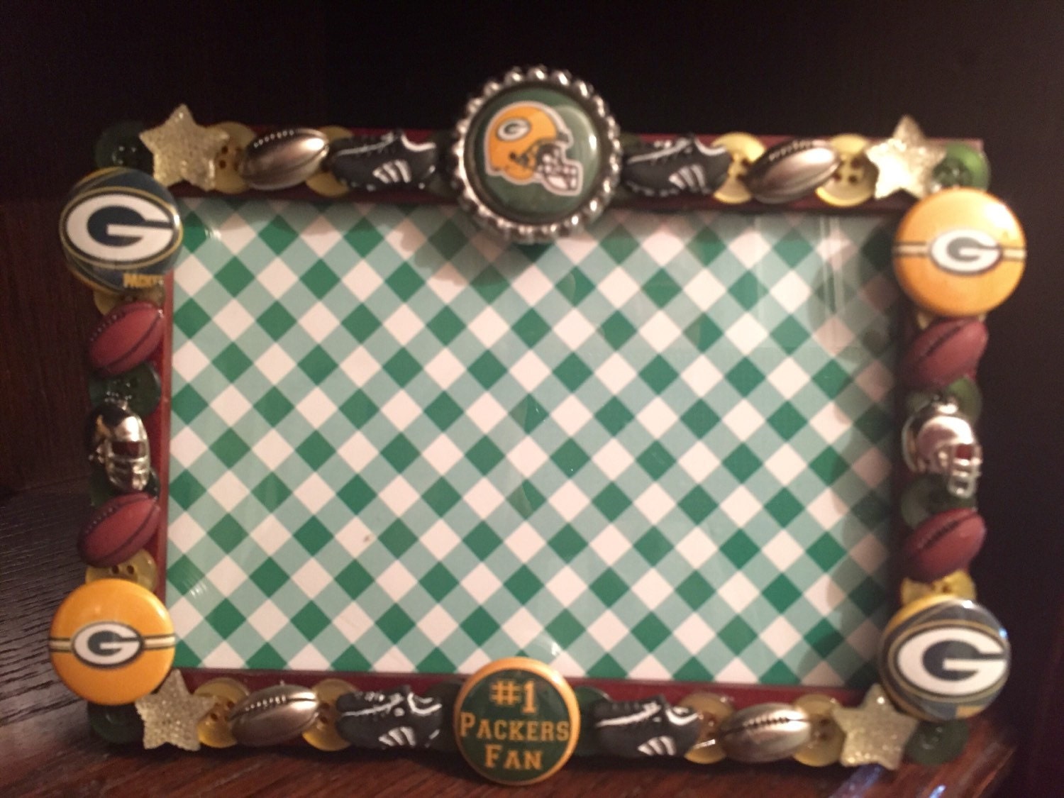 Green Bay Packers Button Picture Frame by ButtonsAllAround on Etsy