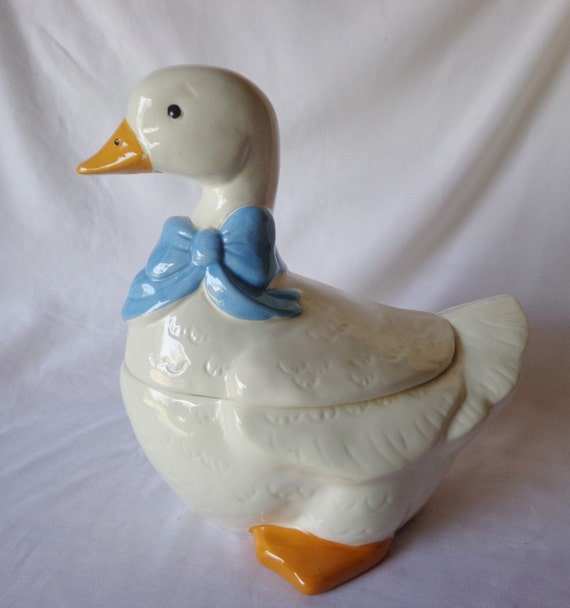 Cookie Jar Duck with Blue Bow