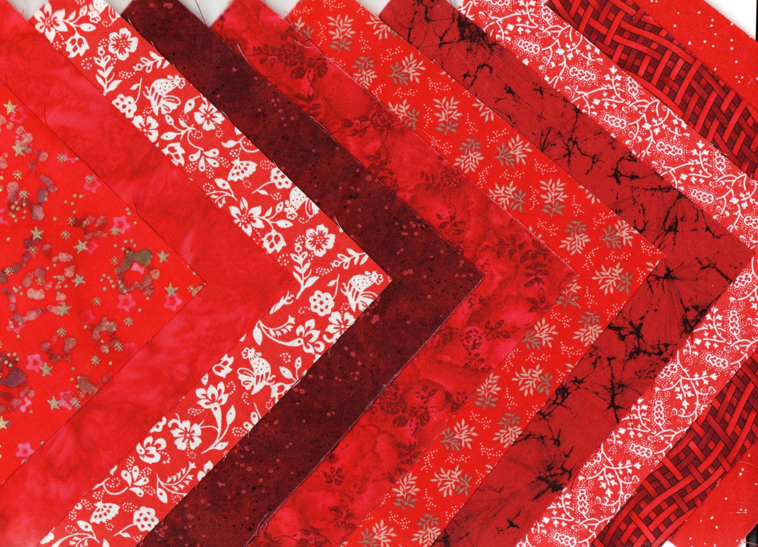 Red Quilt Fabric Squares Charm Pack of 33 Red Print Squares