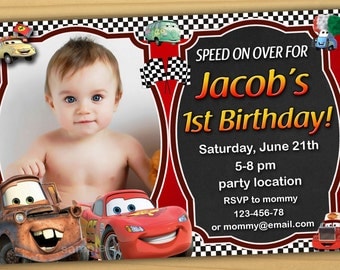 SALE Disney Cars Birthday Invitation, Disney Cars invitation, cars birthday invitation - Digital file