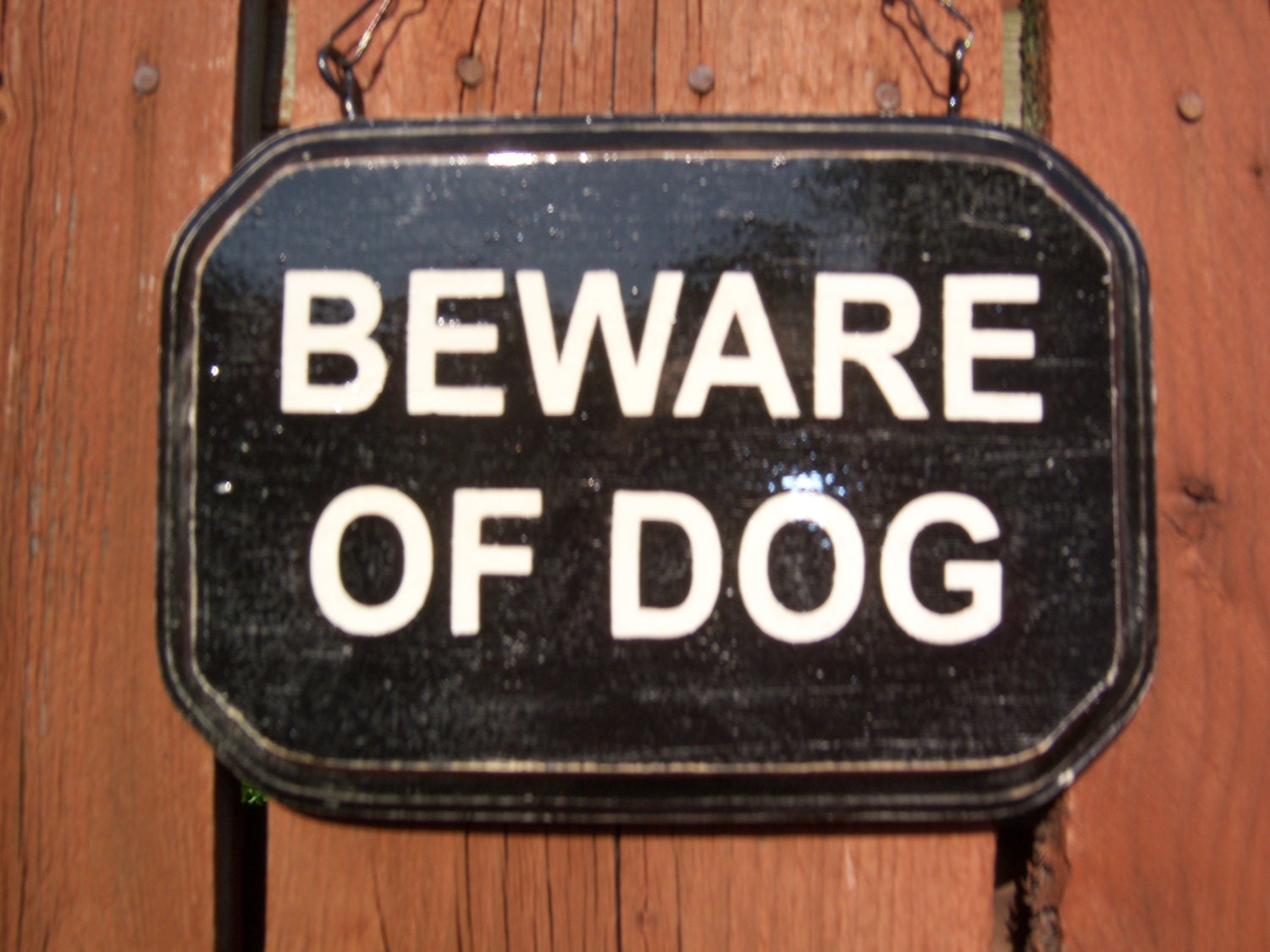 Beware of Dog Handpainted Sign on Wood in Black and White for