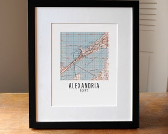 Any City Square Map Print, Customized Map Print, Alexandria Egypt Map Art, Egypt map, Map of Egypt, Custom Map Art