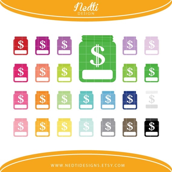 24 Money Dollar Jar Clipart Set Savings Tracker Colorful