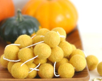 Fall Garland - Autumn Garland - Mustard Yellow Felt Ball Garland - Yellow Garland - Pom Pom Garland - Mustard Home Decor