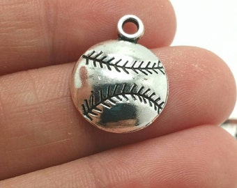 BULK 50 Baseball Charms, Silver Baseball Charms, Softball Charms, Bulk Charms (5-1072)