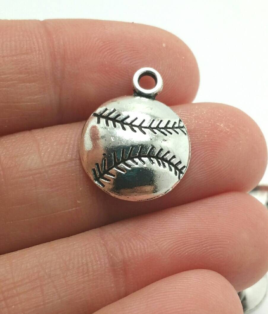 BULK 50 Baseball Charms Silver Baseball Charms Softball