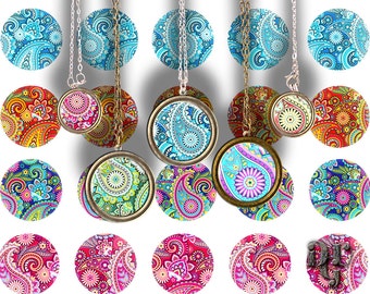 PAISLEY Round Digital Collage Sheet - BOHO Pattern circle cabochon Bottle Cap 1 inch 1", 1.25", 1.5" 30, 20 mm round pendants C010