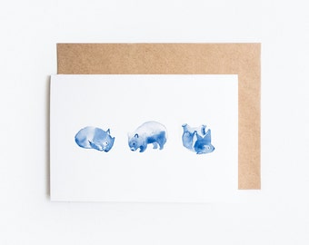 Greeting Card, Blank: Wombat Watercolour
