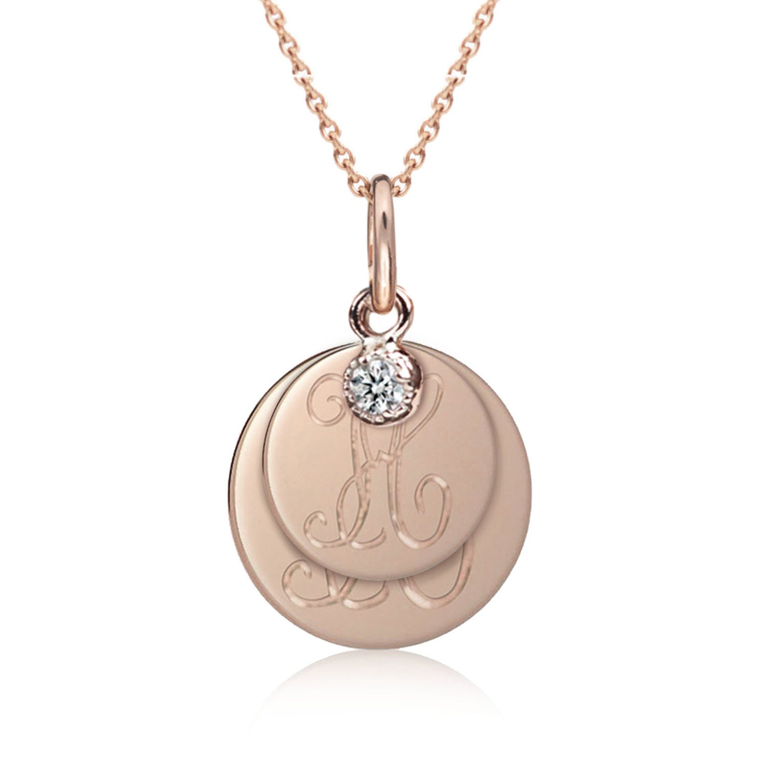 Double initial necklace 14k solid rose gold mother child