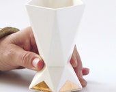 Jewish gift, Shabbat Kiddush cup, Ceramic wine goblet, Geometric wine cup, white ceramic with 24K gold pattern Judica Gift